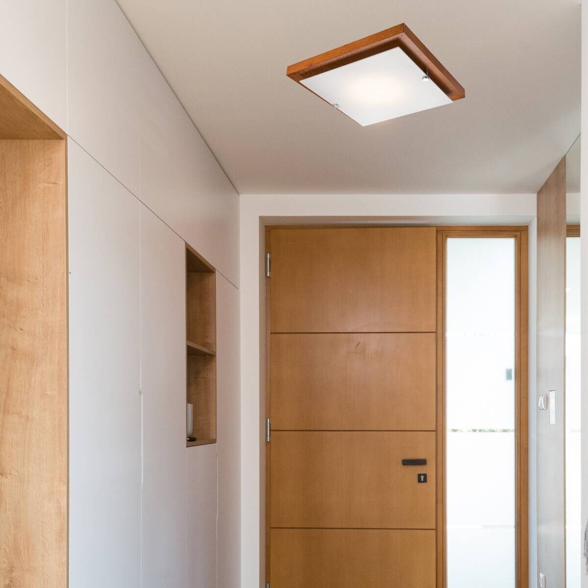 Lamkur Deckenleuchte PEDRO 26978 rustikal Glas Holz H/L: ca. 6,5x30 cm E27 1 Brennstellen