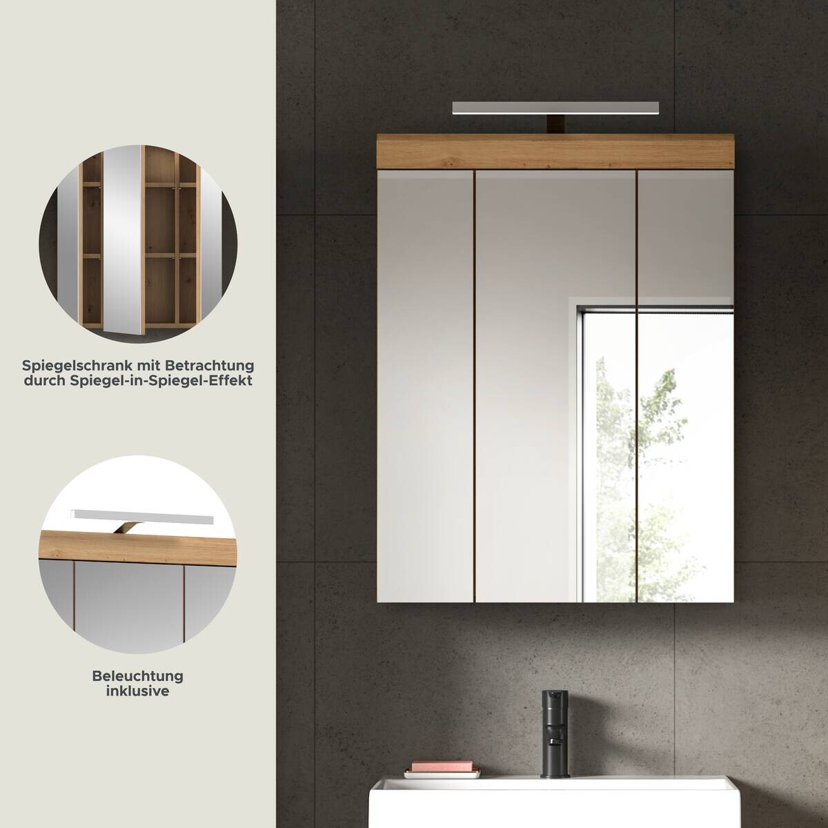 Spiegelschrank Scout Eiche Artisan Nachbildung salbei Nachbildung B/H/T: ca. 60x79x37 cm