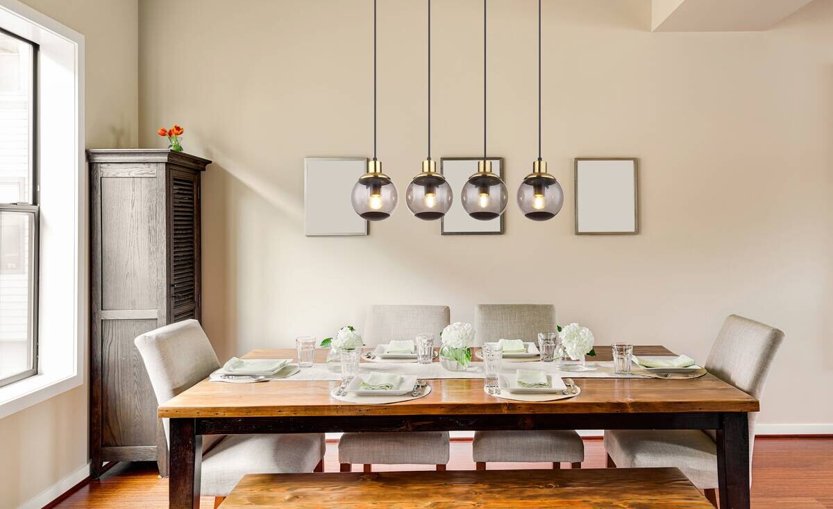 GLOBO Pendelleuchte schwarz Rauch Glas Metall B/H/T: ca. 15x110x75 cm E27 4 Brennstellen