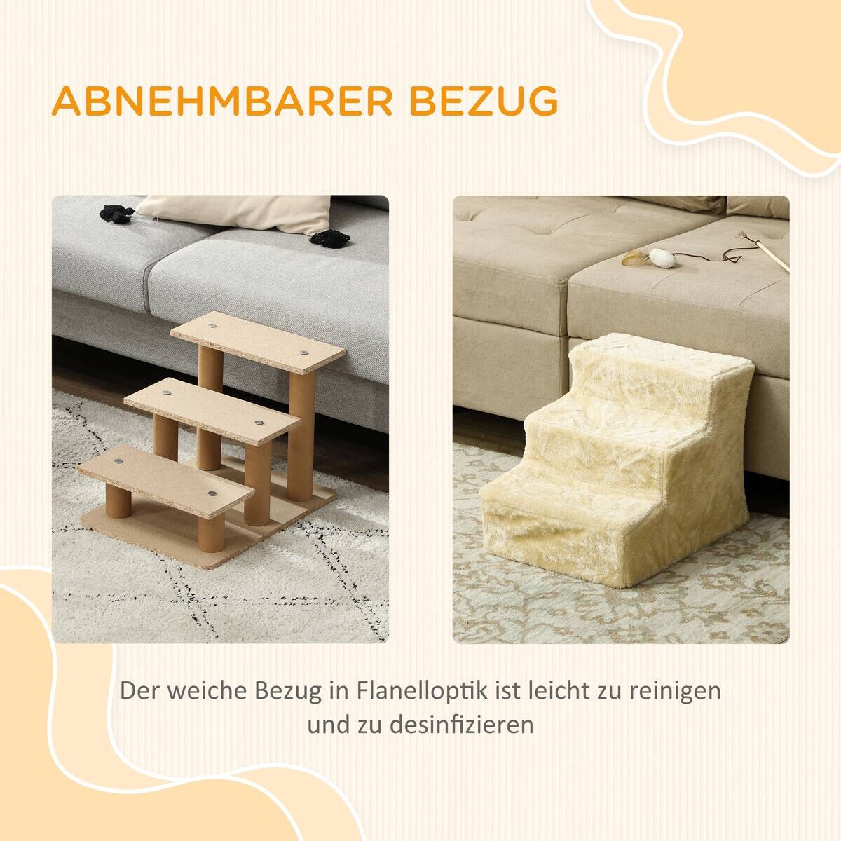 PawHut Haustiertreppe beige Plüsch B/H/L: ca. 35x35x46 cm