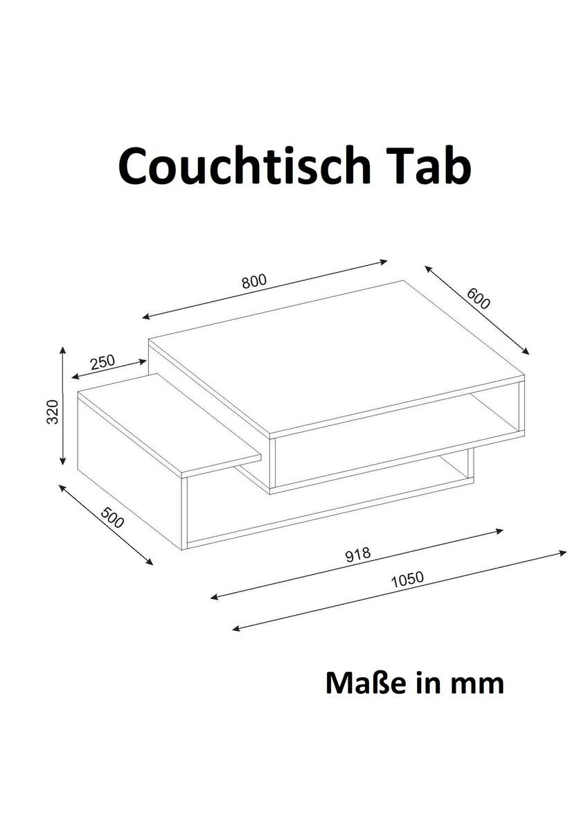 Couchtisch Tab weiß walnuss Nachbildung B/H/T: ca. 105x32x60 cm