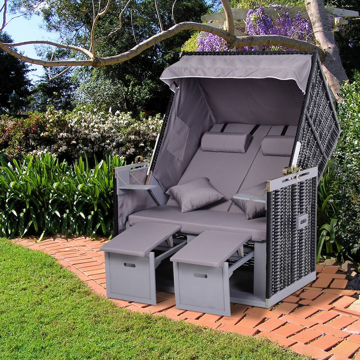 Outsunny Strandkorb grau Metall B/H/T: ca. 118x150x79 cm