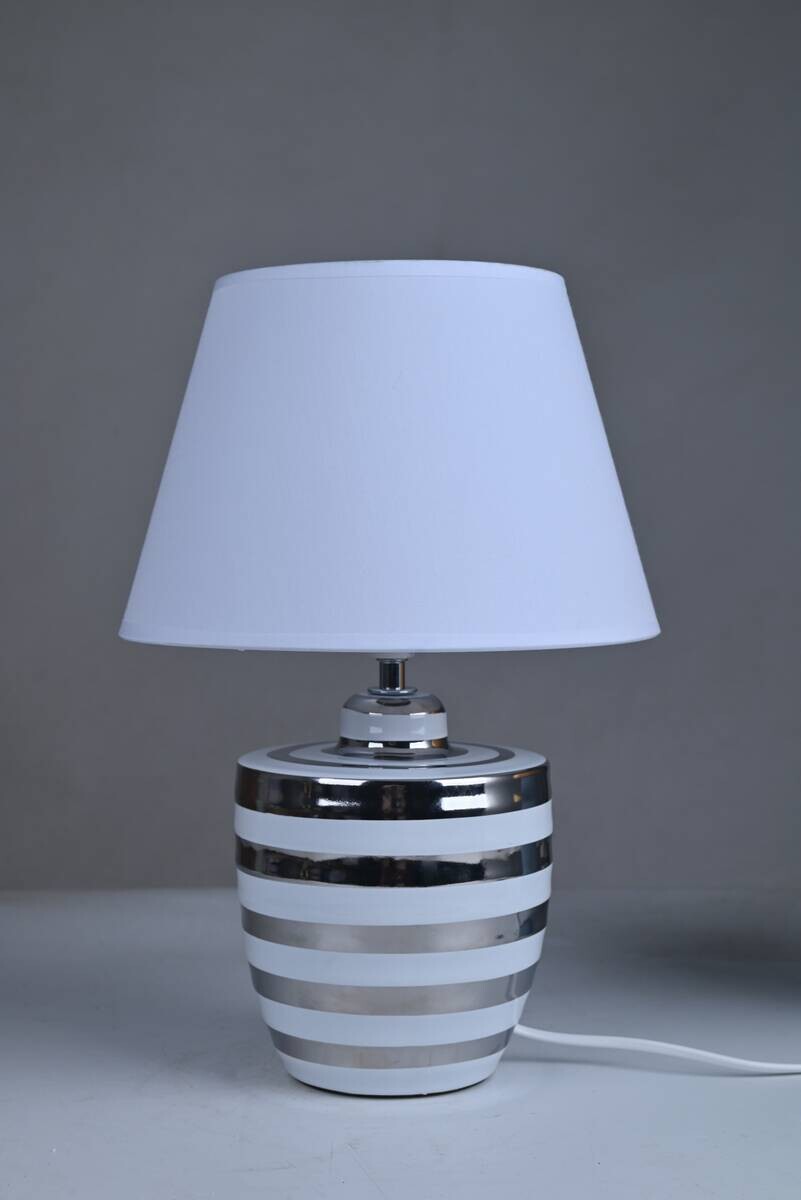 POCOline Keramik_Tischleuchte Annelie silber weiß Keramik B/H/L: ca. 25x37x26 cm E14 1 Brennstellen