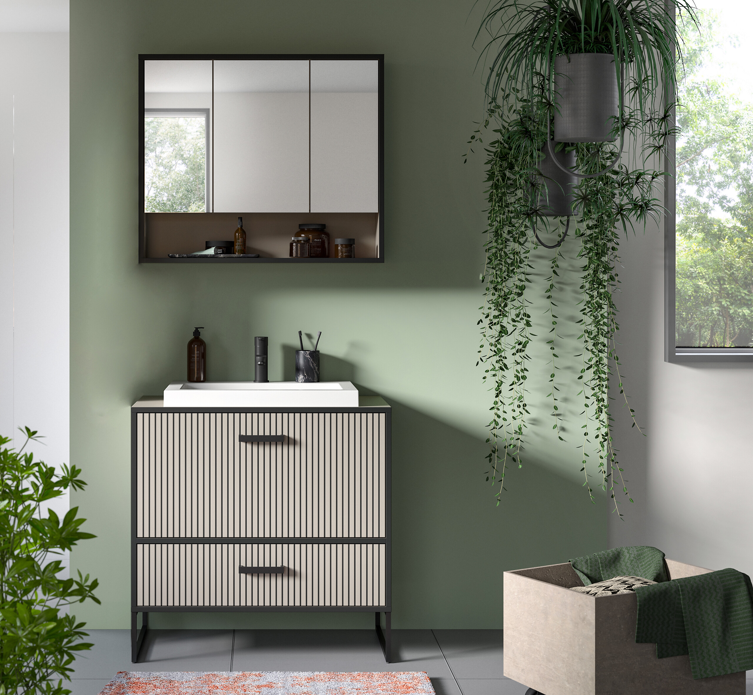 Badezimmer-Set BAGNO schwarz Kaschmirgrau Nachbildung B/H/T: ca. 80x192x48 cm