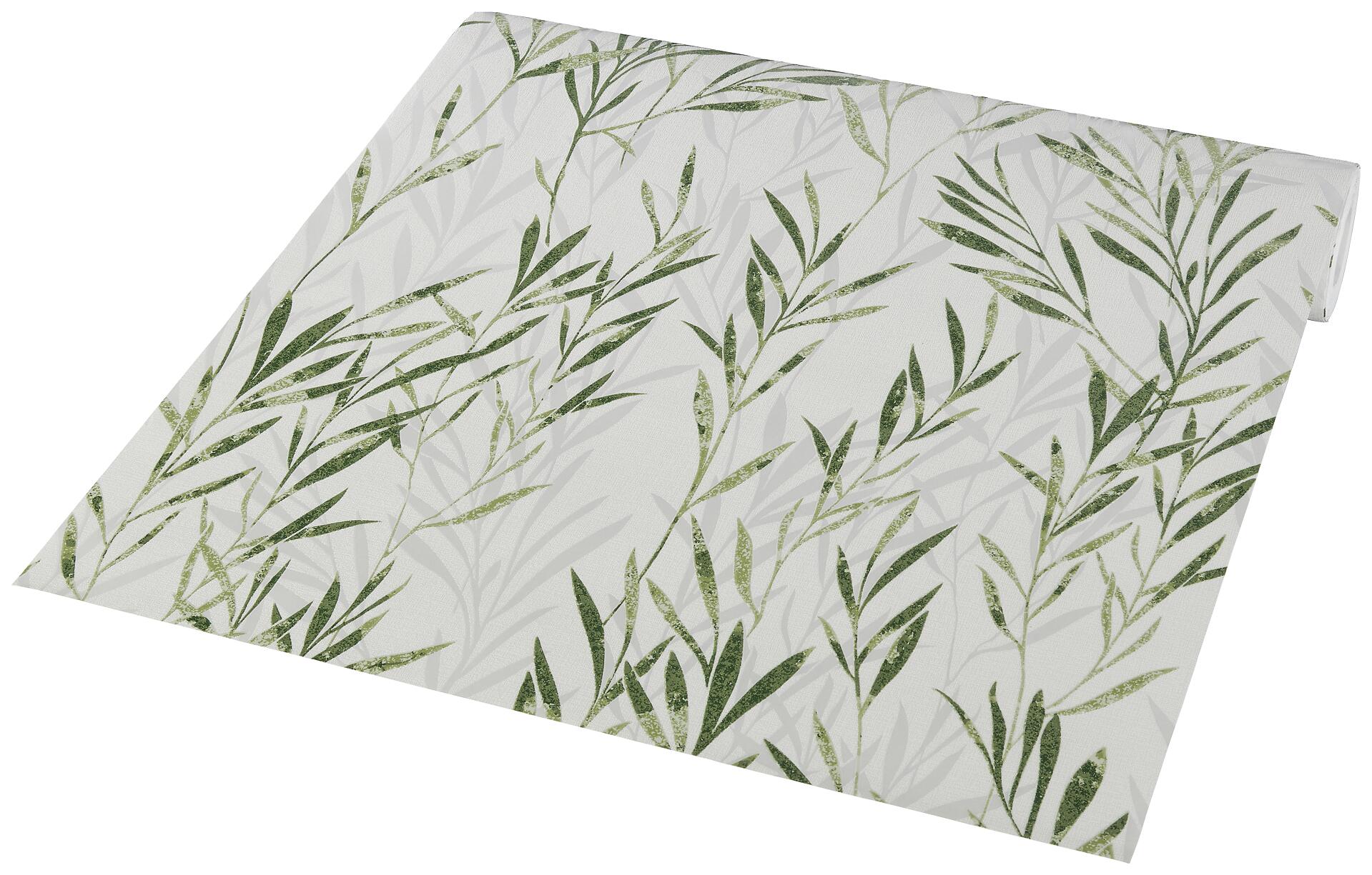 Vliestapete Gräser weiß grün B/L: ca. 53x1005 cm