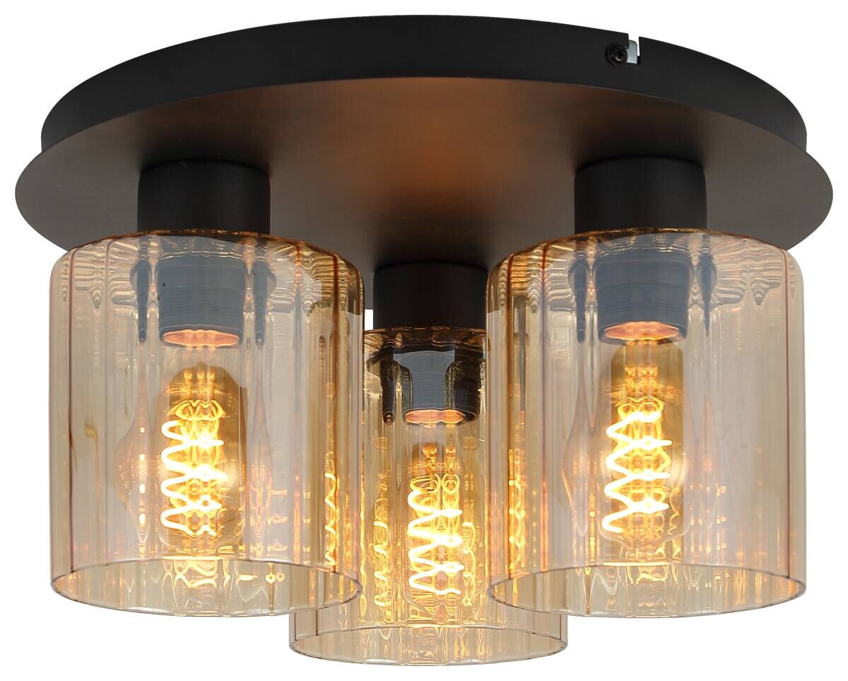 POCOline Deckenleuchte Pim schwarz amber Glas Metall H/D: ca. 18,5x32 cm E27 3 Brennstellen