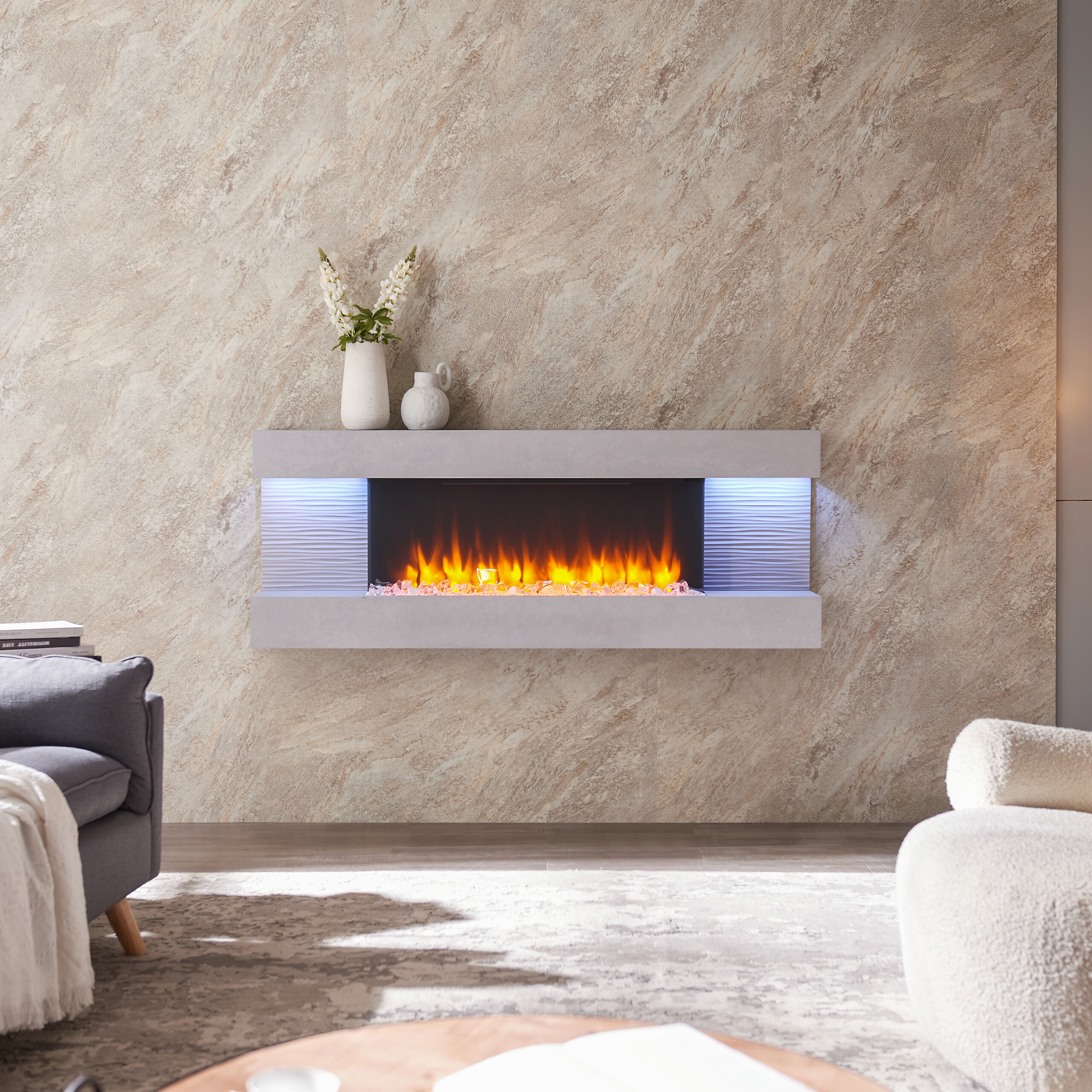 Balderia Wandkamin Elektrischer-Kamin Hestia grau MDF B/H/T: ca. 152x59x25 cm