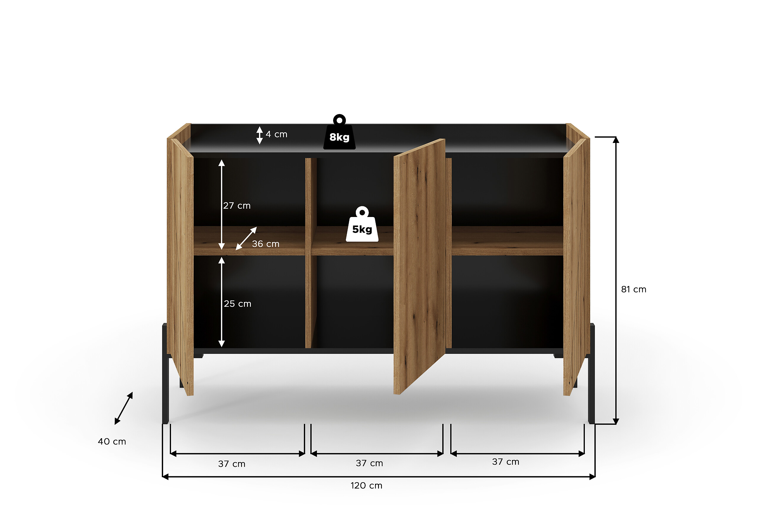 Sideboard Neo Evoke Oak Nachbildung schwarz B/H/T: ca. 120x81x40 cm