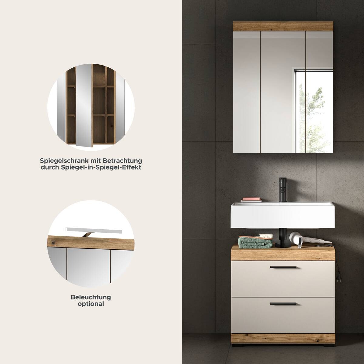 Badezimmer-Set Scout Evoke Oak Nachbildung Kaschmirgrau Nachbildung B/H/T: ca. 60x191x34 cm