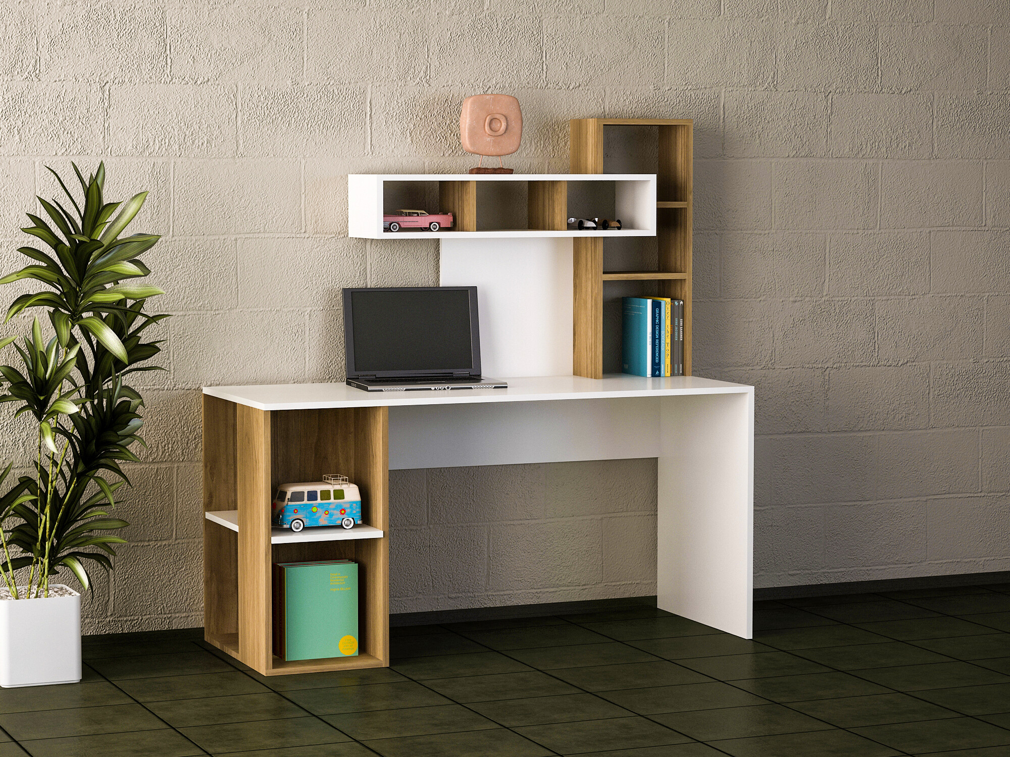 Schreibtisch Coral weiß walnuss Nachbildung B/H/T: ca. 140x75x60 cm