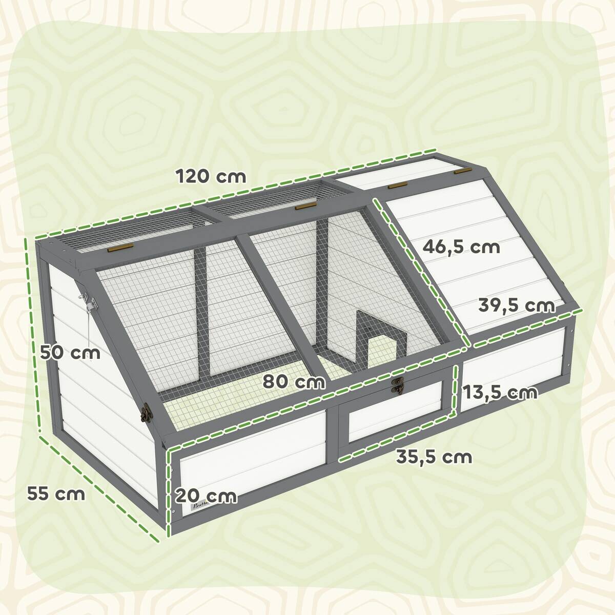 PawHut Schildkrötenhaus weiß Holz B/H/L: ca. 55x50x120 cm