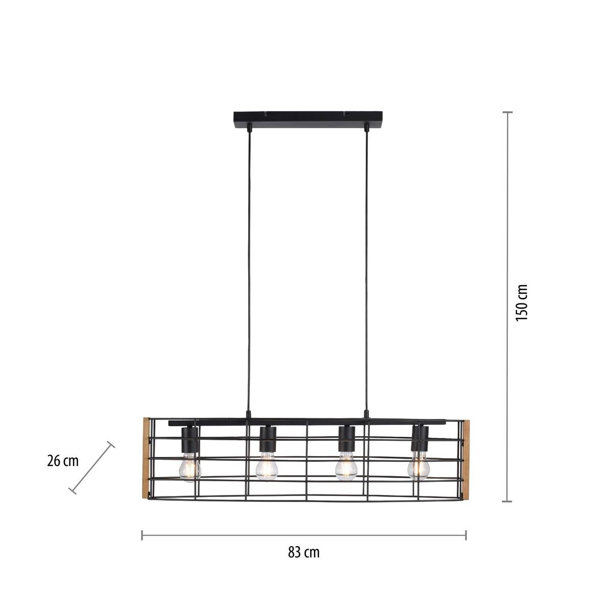 Just Light Pendelleuchte DRAIN 15253-18 schwarz kiefer Metall Holz B/H/T: ca. 83x150x26 cm E27 4 Brennstellen