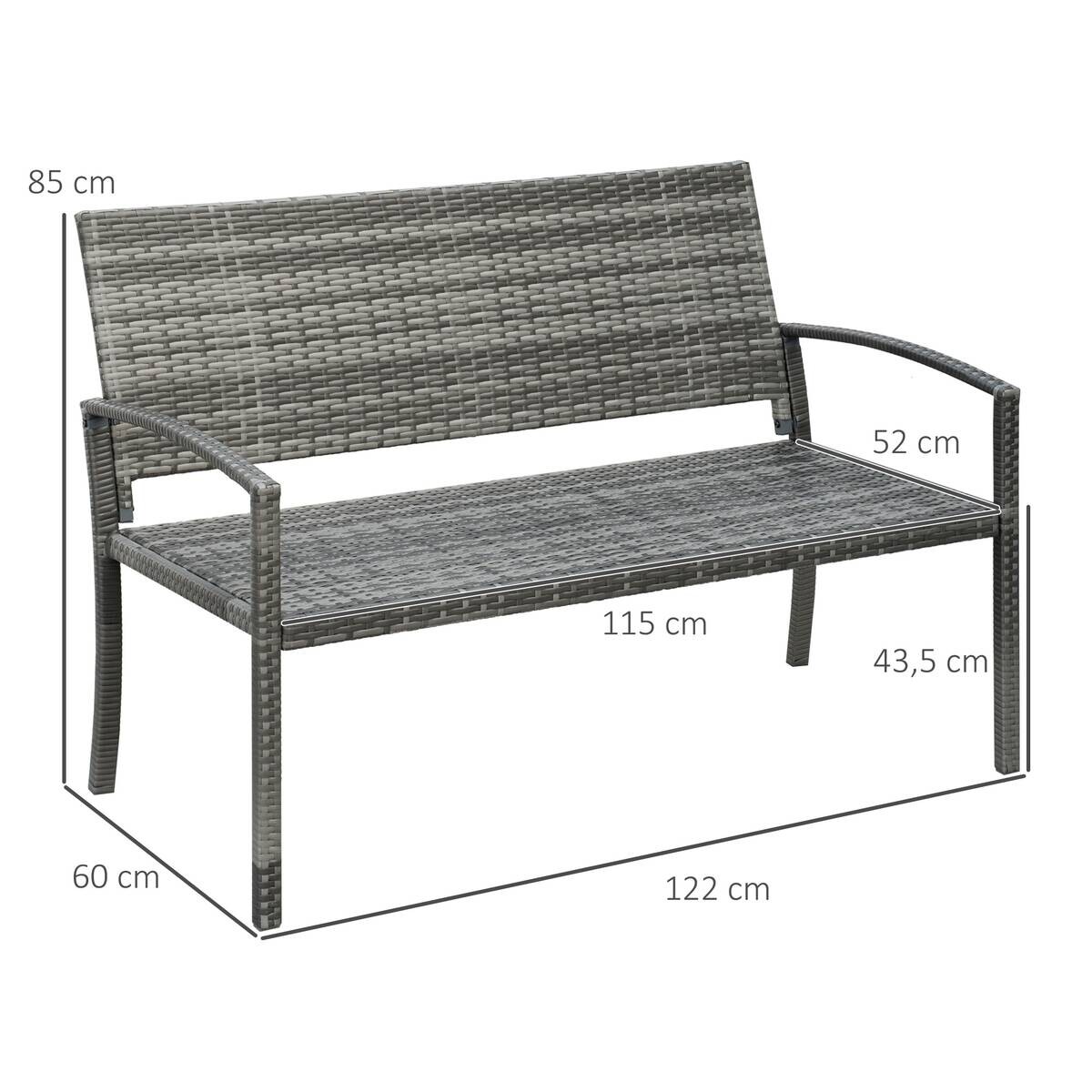 Outsunny Gartenbank grau Polyrattan B/H/L: ca. 60x122x85 cm