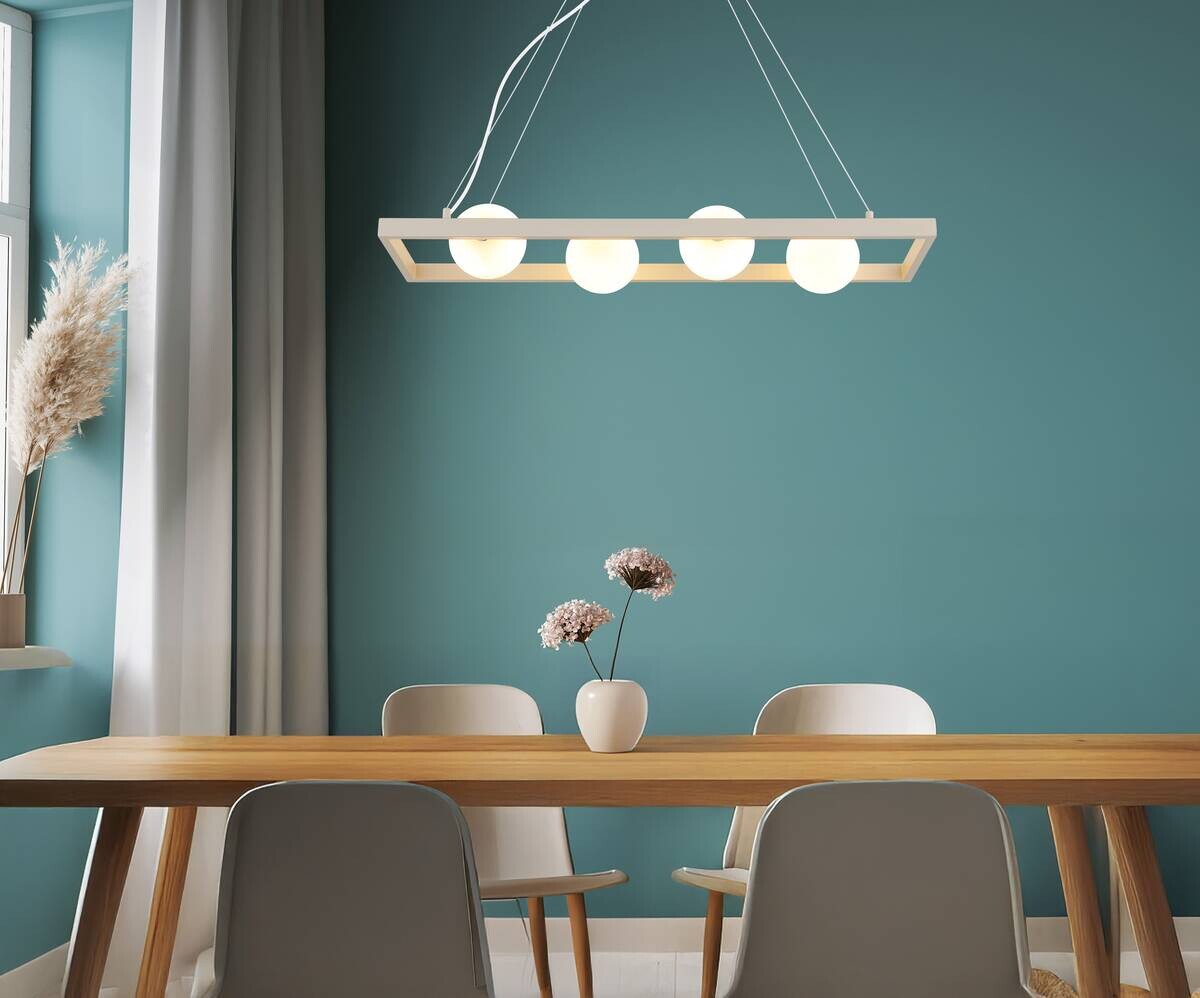 GLOBO Pendelleuchte sand Opal Glas Metall B/H/L: ca. 24x150x84 cm G9 4 Brennstellen