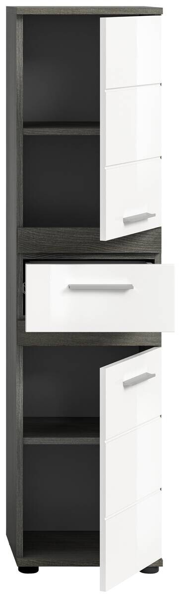 Badkommode BLAKE Rauchsilber Nachbildung weiß Hochglanz B/H/T: ca. 35x137x31 cm