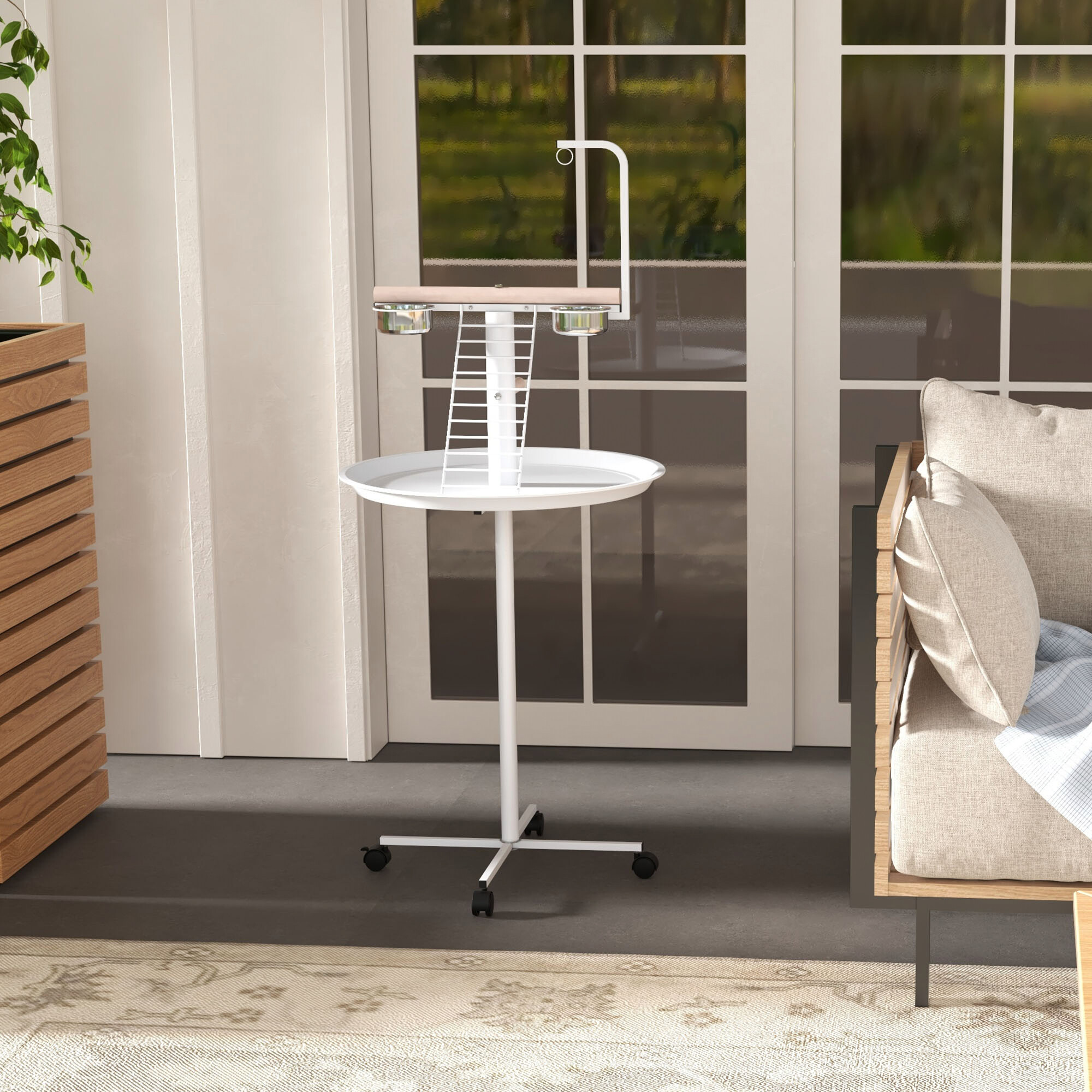 PawHut Vogelstange weiß Holz B/H/L: ca. 60x138x60 cm