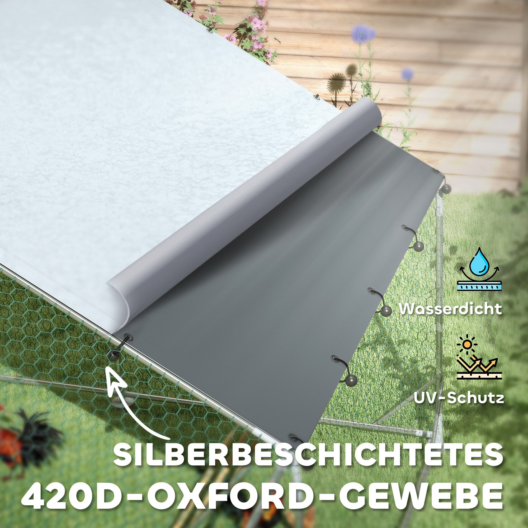 PawHut Hühnerstall silber Stahl B/H/L: ca. 600x195x300 cm