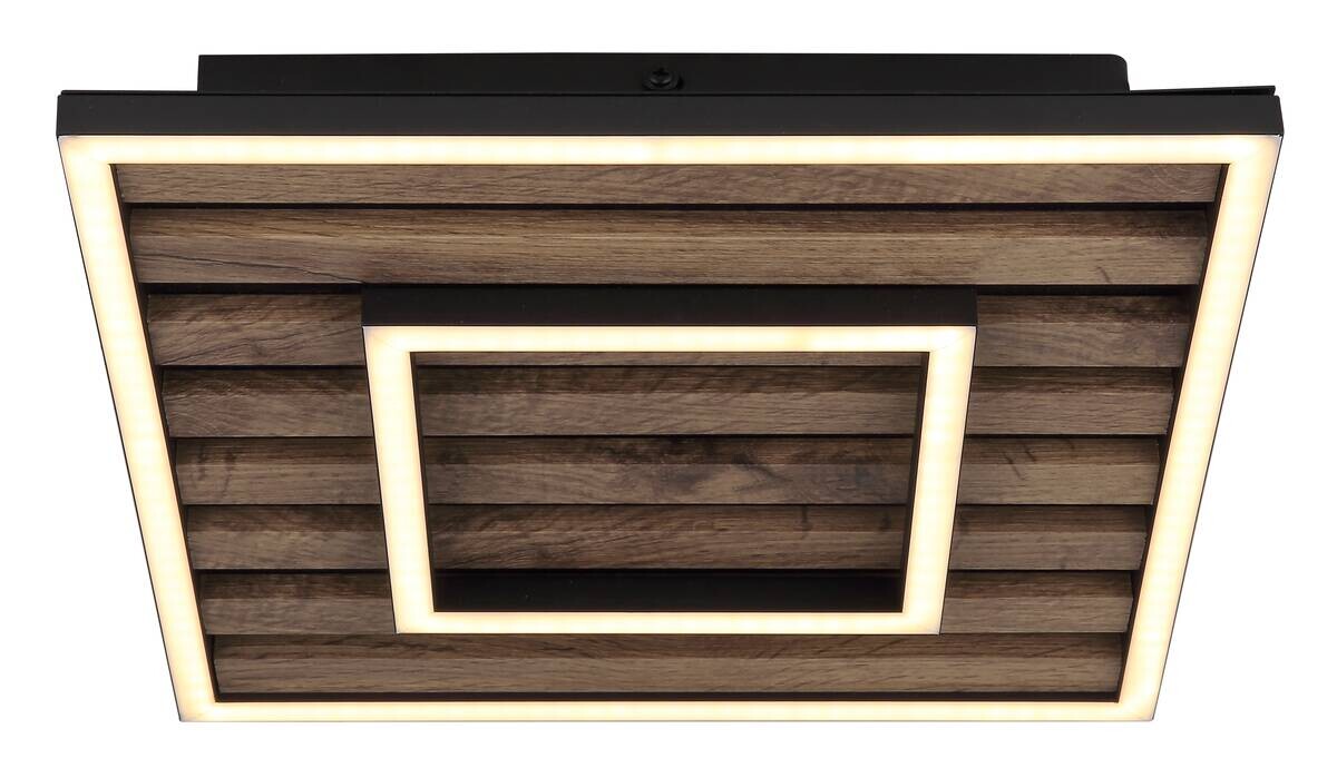 GLOBO LED-Deckenleuchte WOODY 67345D Opal mattschwarz Metall MDF Kunststoff B/H/L: ca. 30x6x30 cm 1 Brennstellen