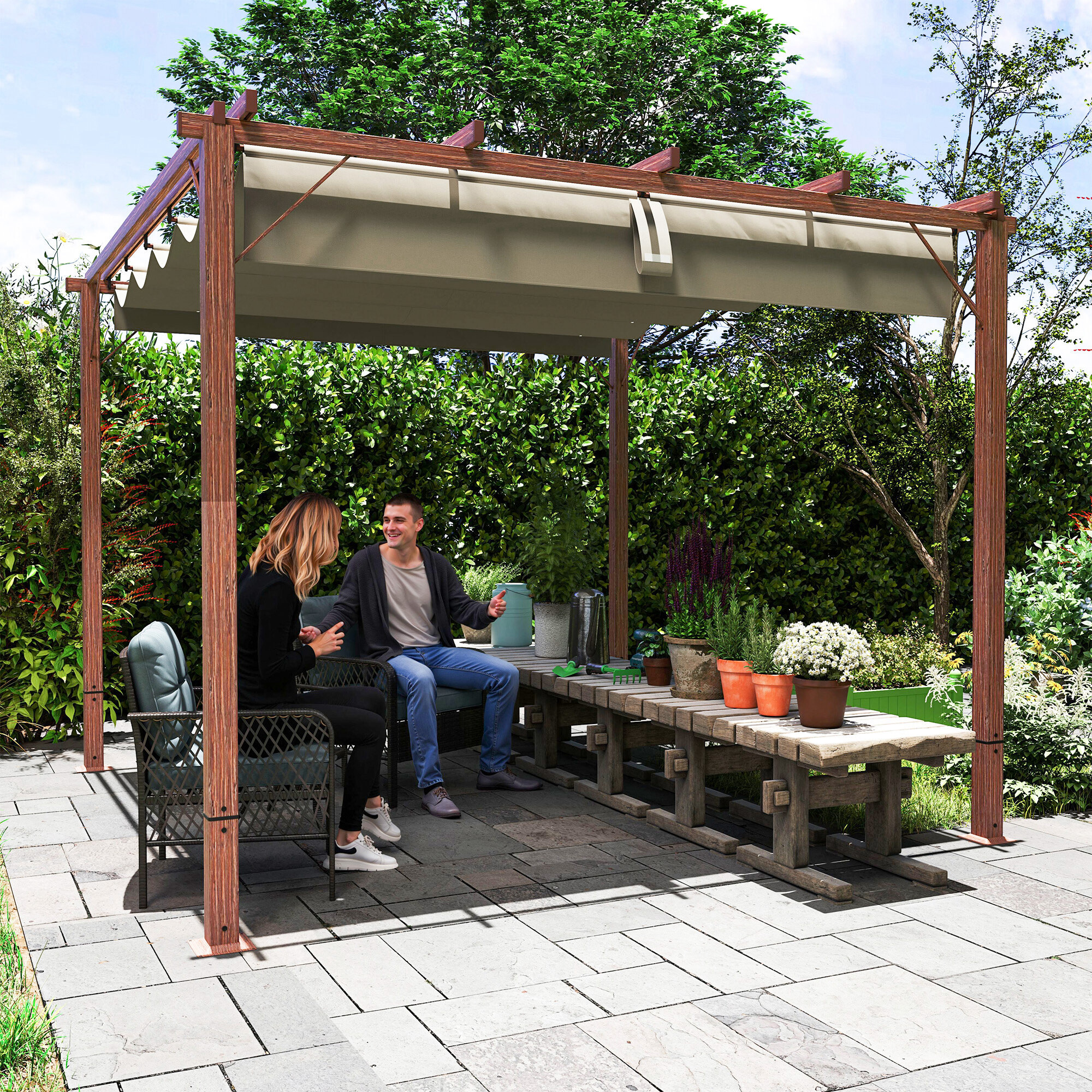 Outsunny Pergola natur Aluminium B/H/L: ca. 296x232x299 cm