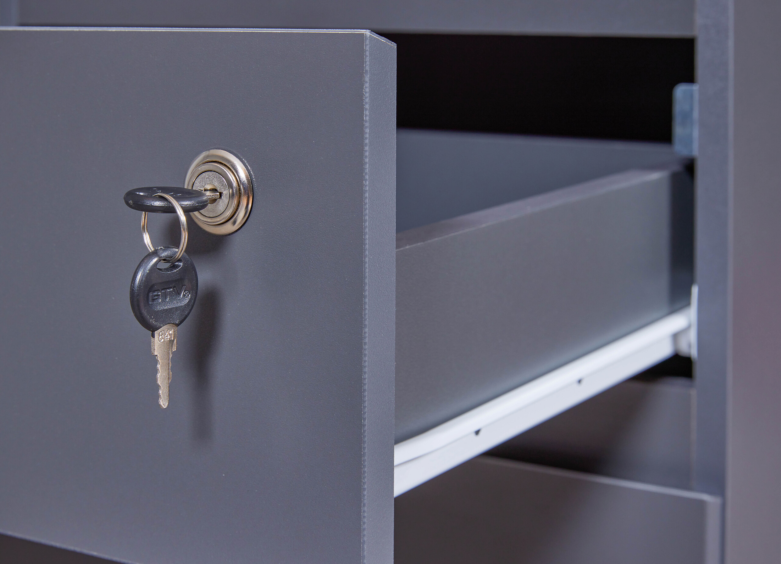 Rollcontainer FILE GUARD anthrazit beschichtet Nachbildung Holz B/H/L: ca. 51,3x76,9x44 cm