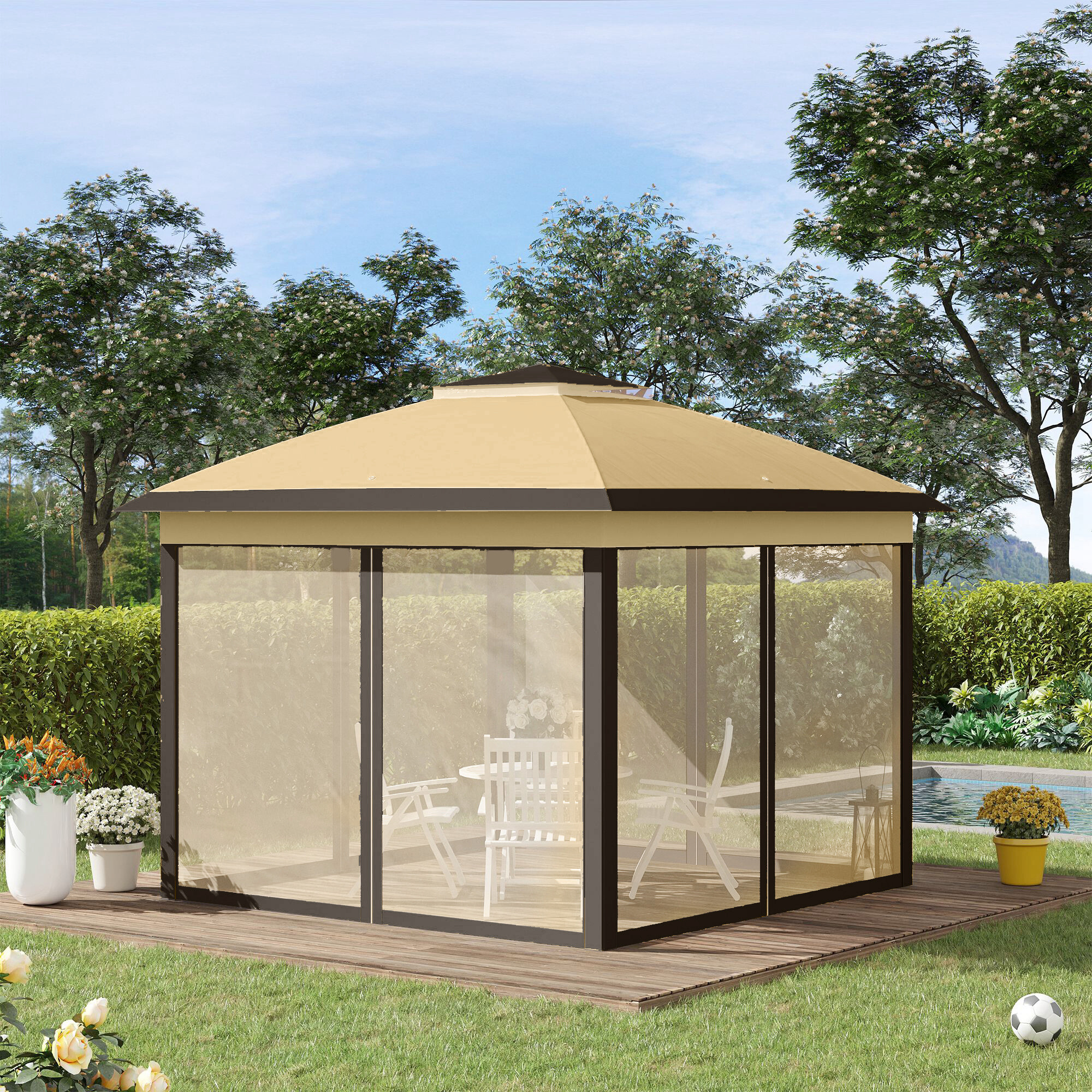 Outsunny Pavillon beige Metall B/H/L: ca. 330x288x330 cm