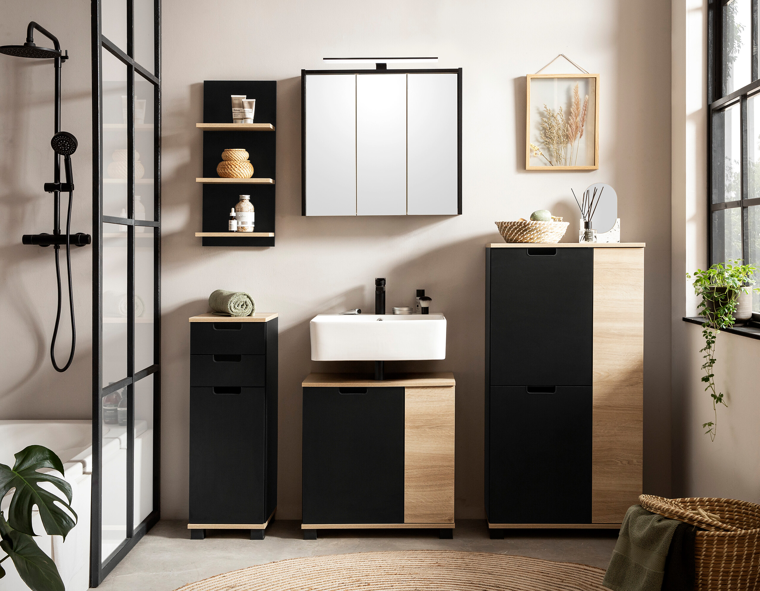 Spiegelschrank Emmik schwarz matt B/H/T: ca. 65x62,7x16 cm