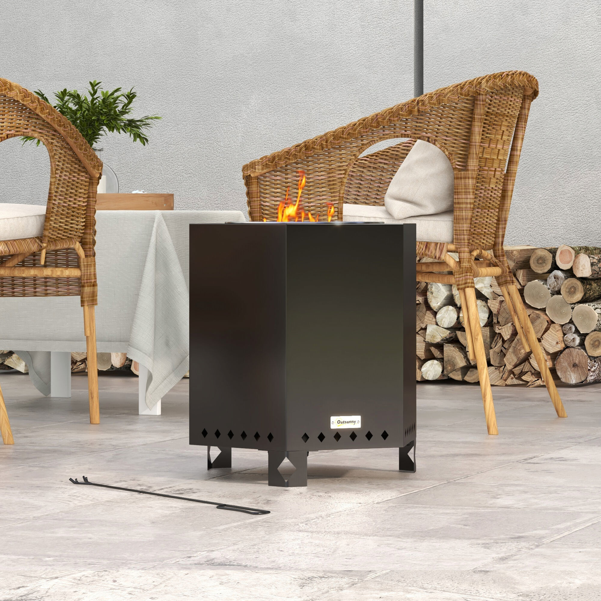 Outsunny Feuerschale schwarz Edelstahl B/H/L: ca. 38,8x46,5x45 cm