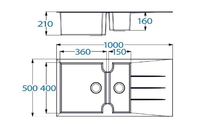 Respekta Einbauspüle Alineo 100 x 50 S schwarz Quarzolite B/H/T: ca. 100x21x50 cm
