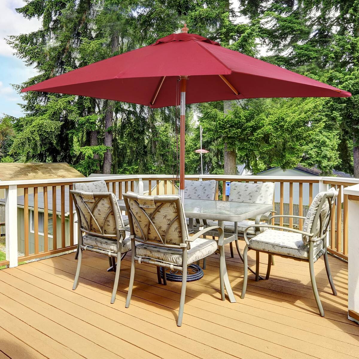 Outsunny Sonnenschirm weinrot Holz B/H/L: ca. 150x230x200 cm