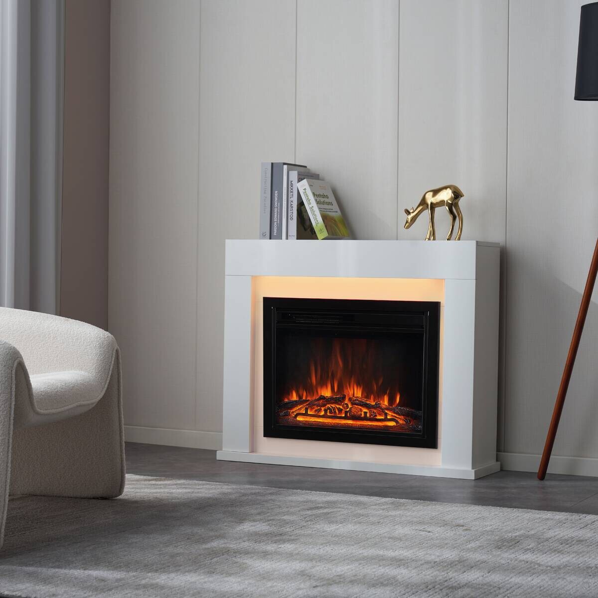KAMINIO Elektrischer-Kamin MATTI weiß MDF Metall Glas B/H/T: ca. 95x77x26 cm ca. 2000 W