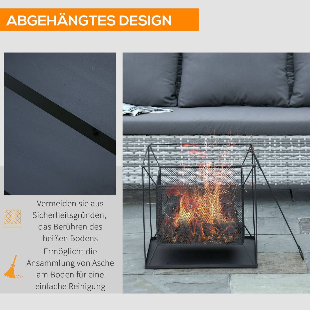 Outsunny Feuerschale schwarz Metall B/H/L: ca. 45x43x45 cm