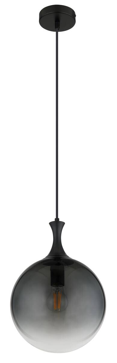 GLOBO Pendelleuchte Rauch mattschwarz Metall Glas H/D: ca. 141x25 cm E27 1 Brennstellen