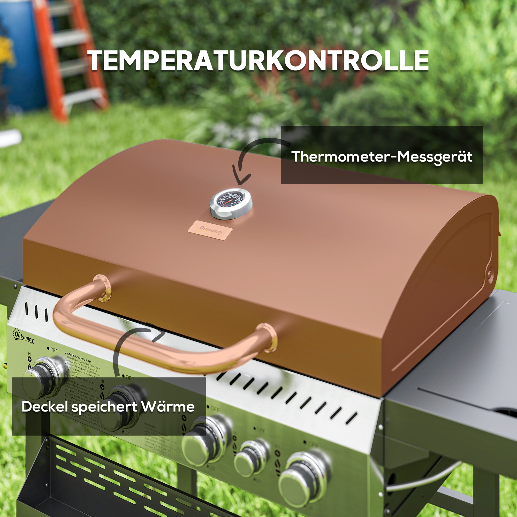 Outsunny Gasgrill Edelstahl B/H/L: ca. 55x103x135 cm