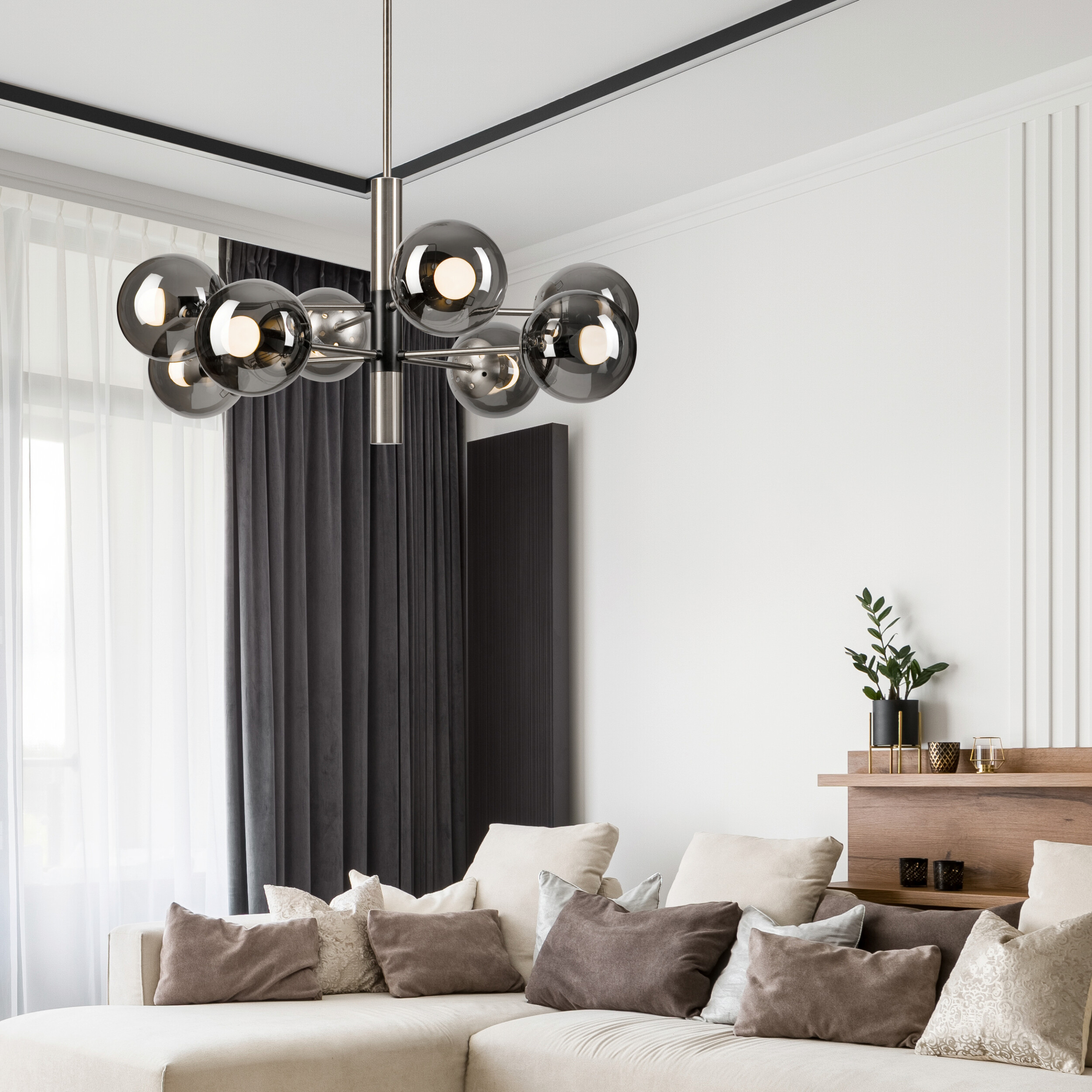 Lamkur Deckenleuchte Chrom Stahl Glas B/H/L: ca. 66x68x66 cm E14 8 Brennstellen