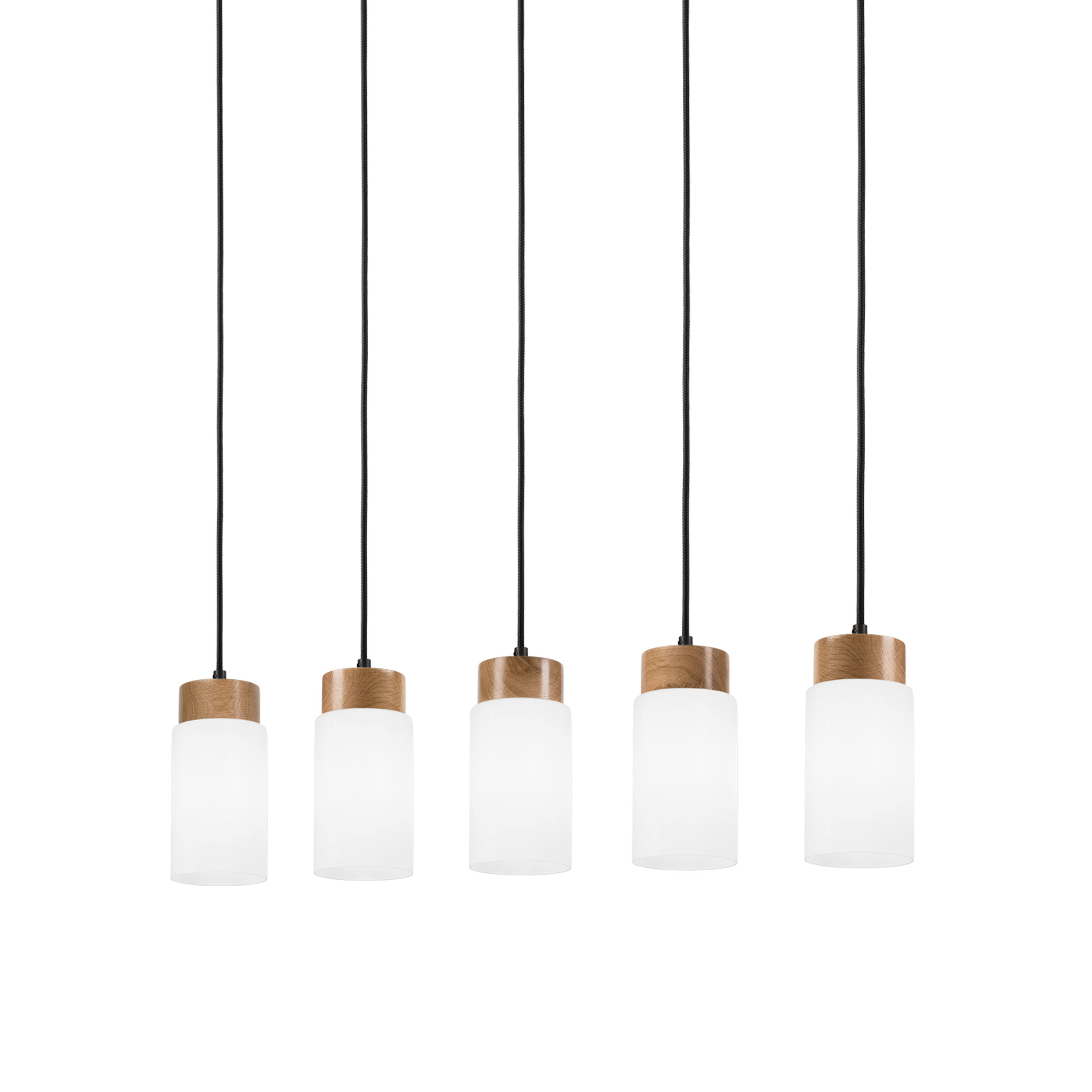 Lamkur Hängeleuchte Marcus schwarz Stahl Holz Glas B/H/L: ca. 105x20x20 cm E27 5 Brennstellen