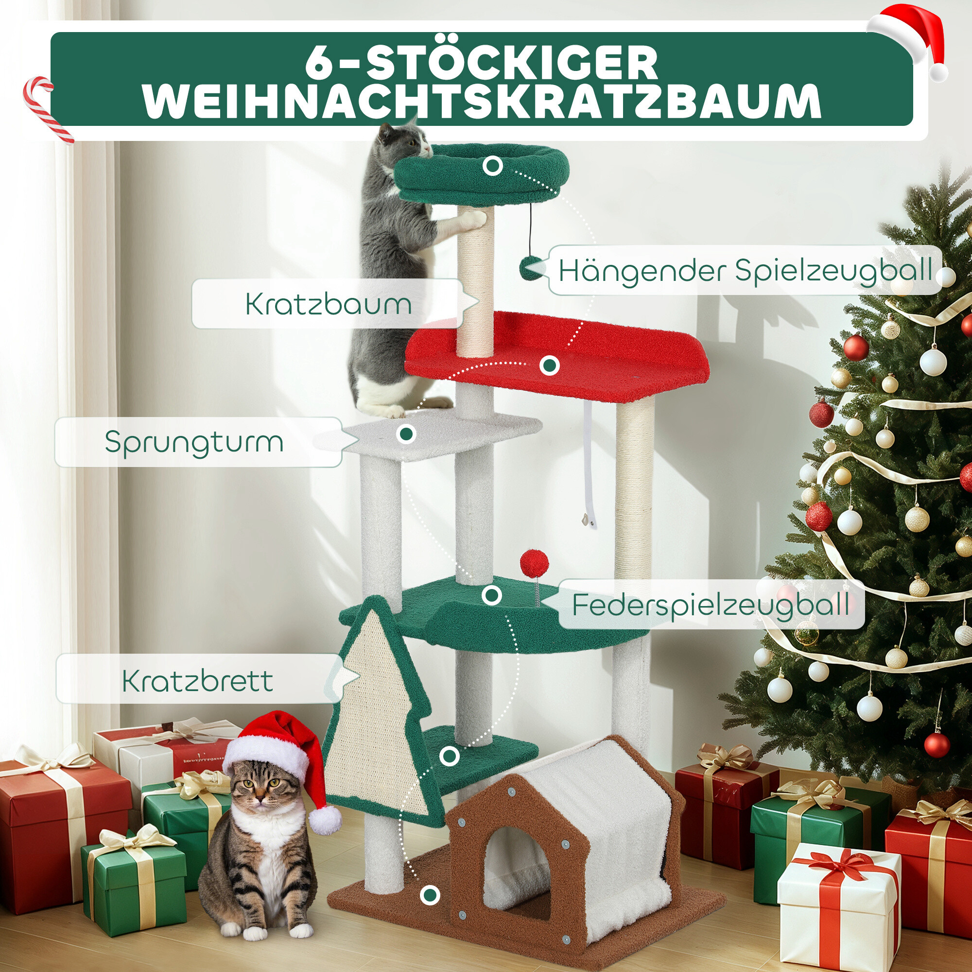 PawHut Kratzbaum mehrfarbig Spanplatte B/H/L: ca. 45x135x60 cm