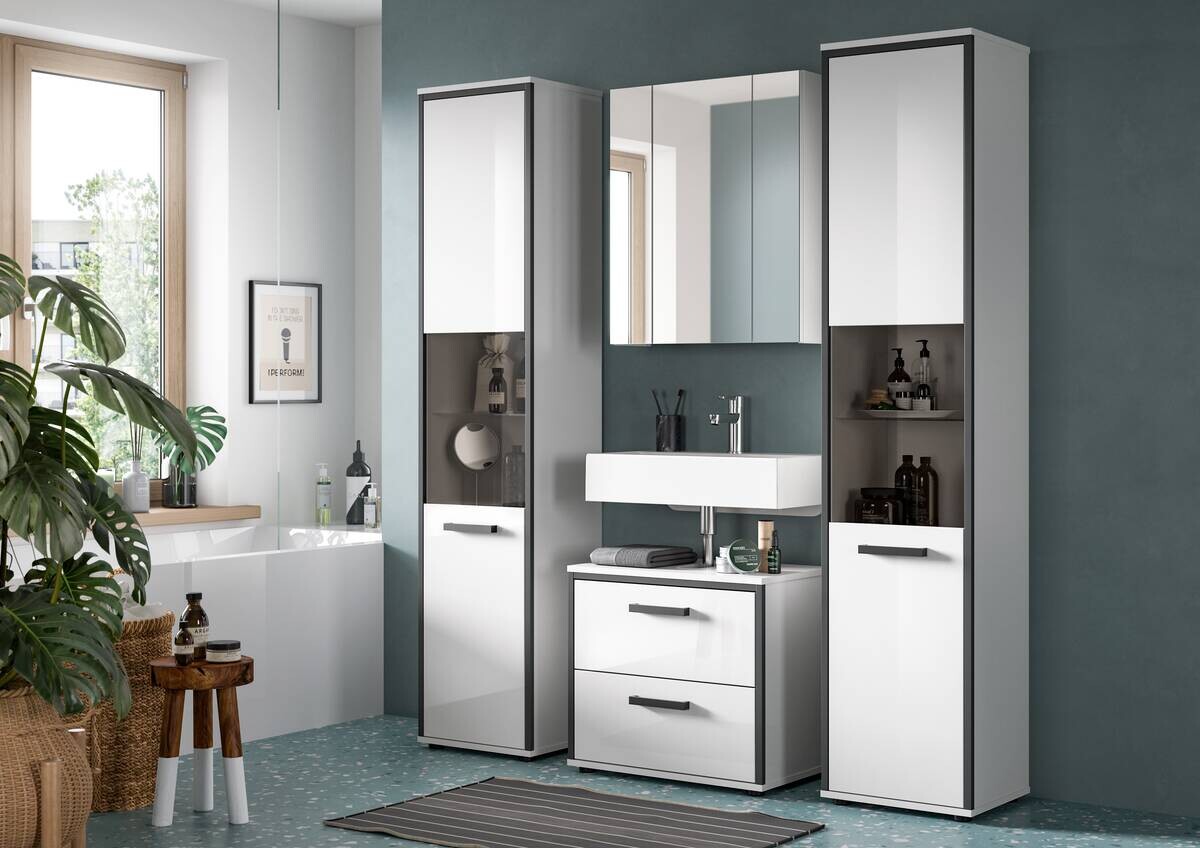 Badblock KOJAK weiß Hochglanz anthrazit grau B/H/T: ca. 171x188x37 cm