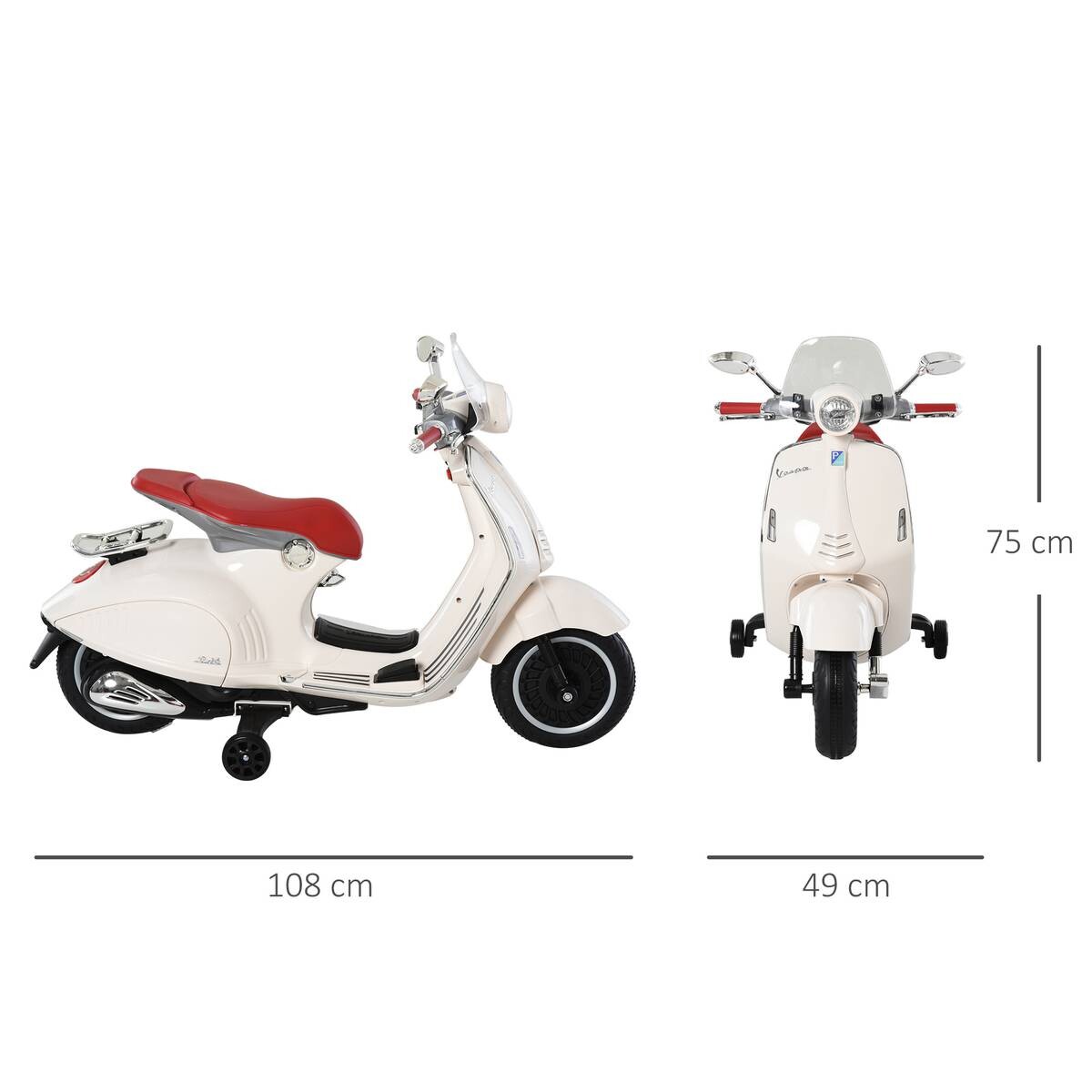 HOMCOM Kinder-Elektro-Motorrad Vespa creme B/H/L: ca. 49x75x108 cm