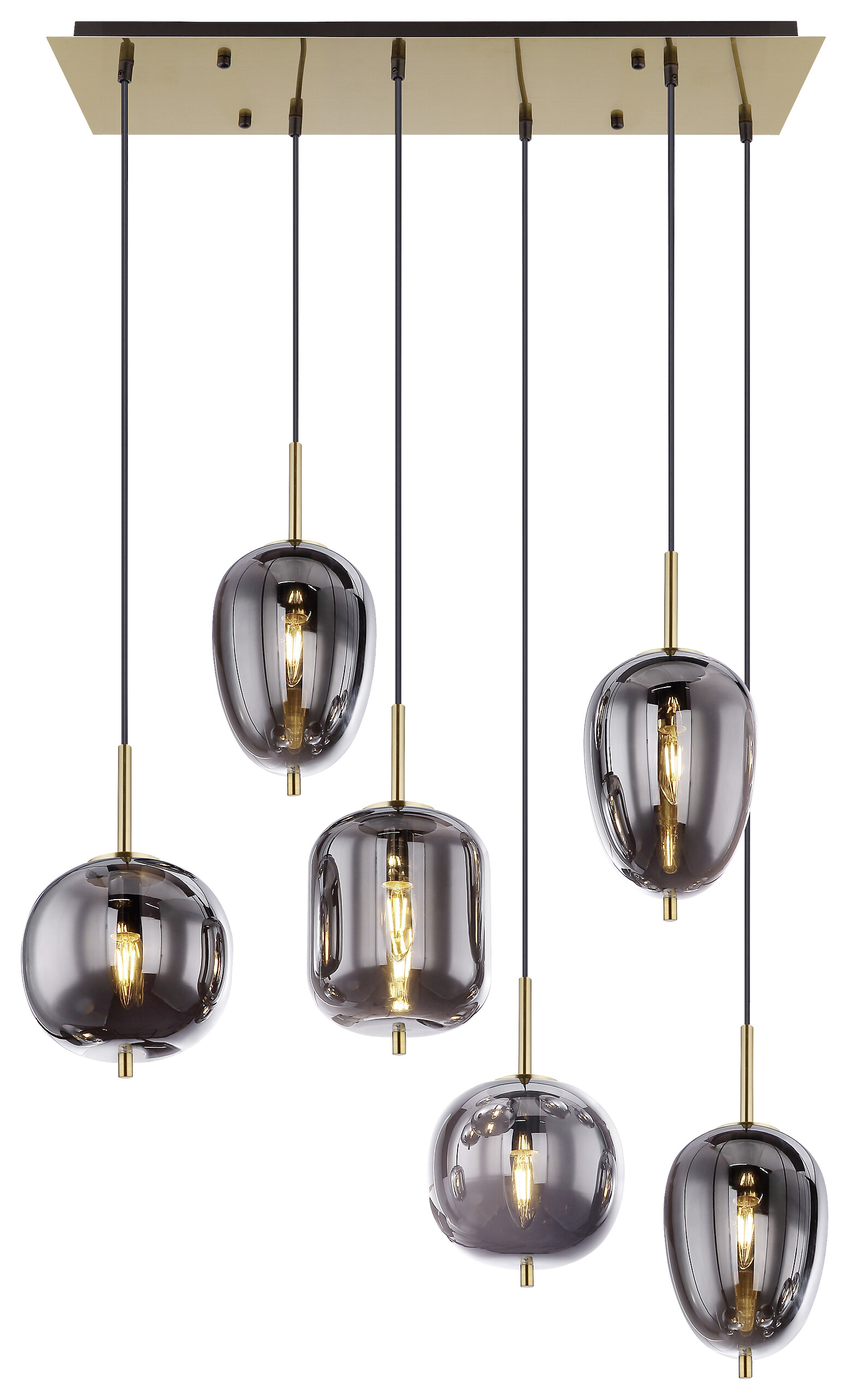 GLOBO Pendelleuchte Blacky messing Metall Rauchglas B/H/L: ca. 34x120x80 cm E14 6 Brennstellen