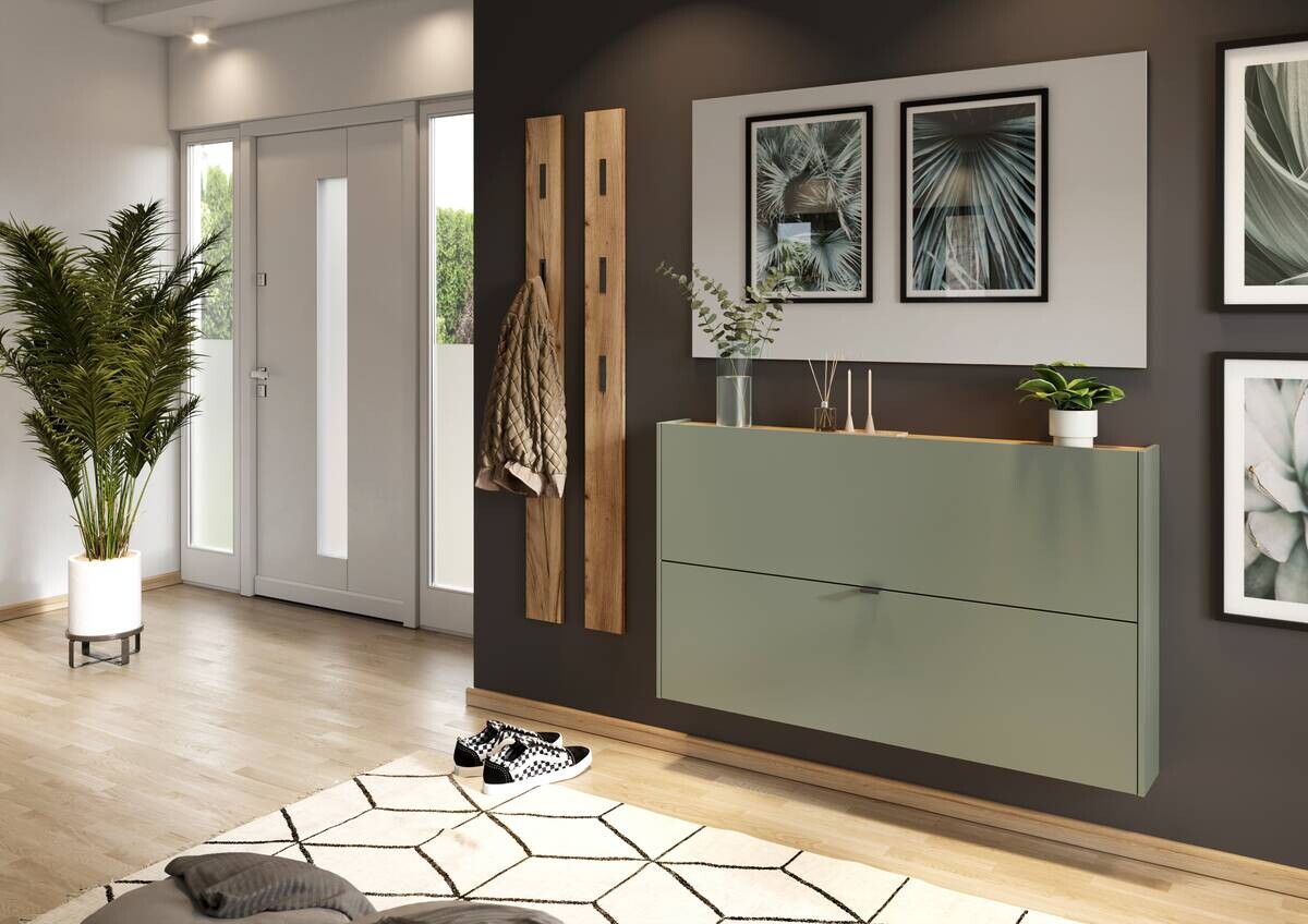 Schuhschrank 1392-629 Eiche Navarra Nachbildung grün B/H/T: ca. 140x85x19 cm