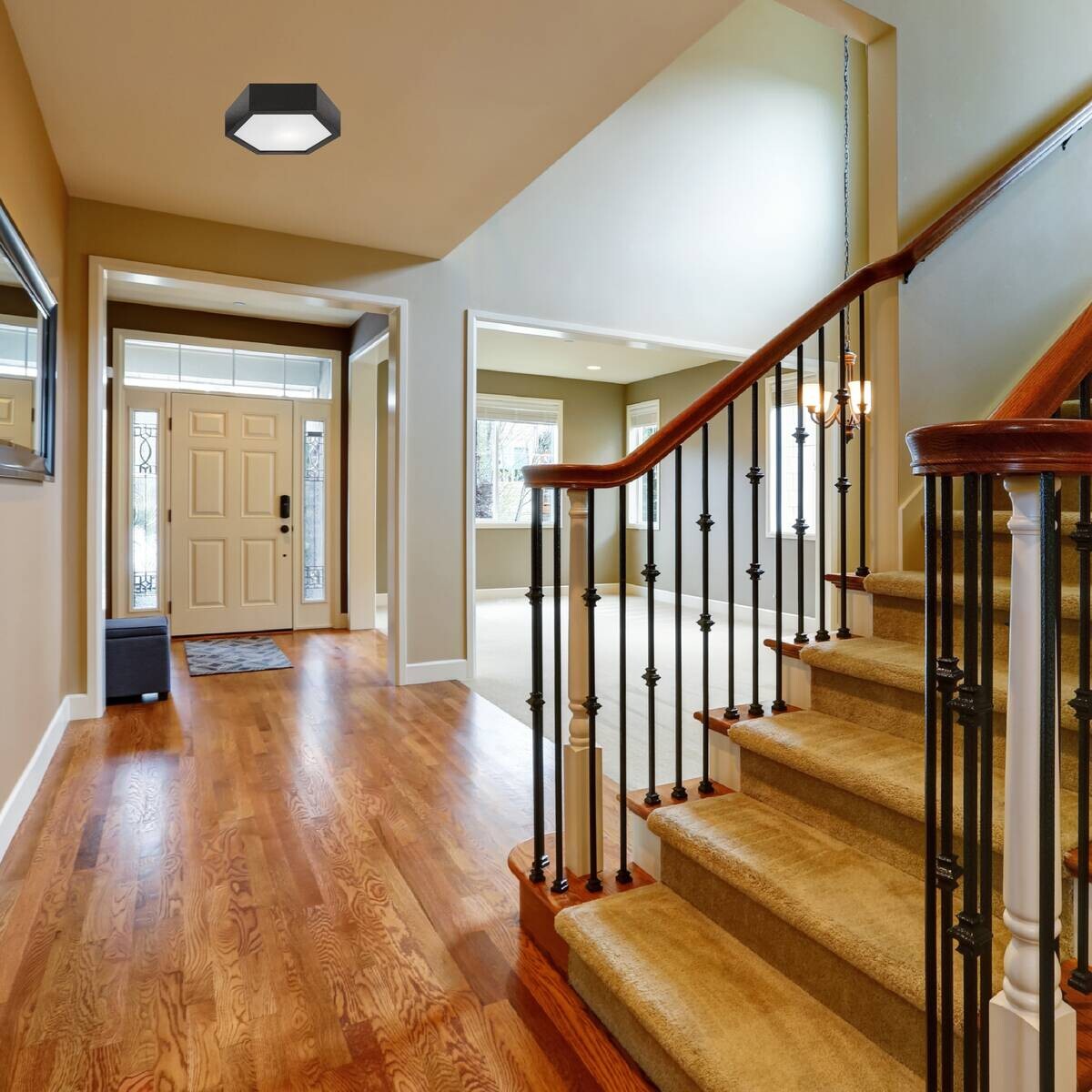 Lamkur Deckenleuchte dunkelbraun Glas Holz B/H/L: ca. 33x12x33 cm 1 Brennstellen