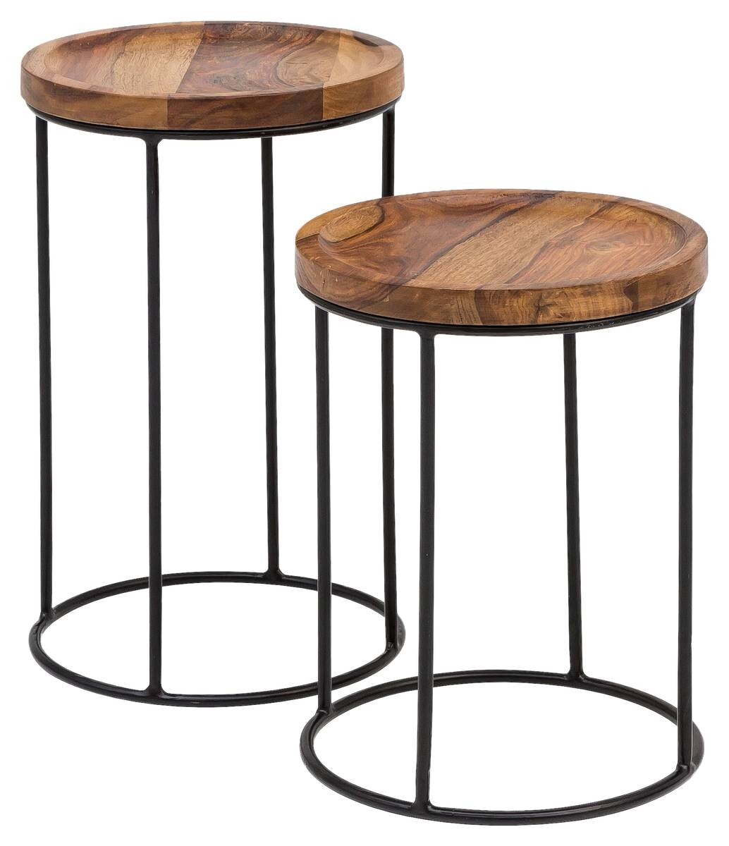 Beistelltisch 2er-Set natur schwarz lackiert Echtholz Eisen