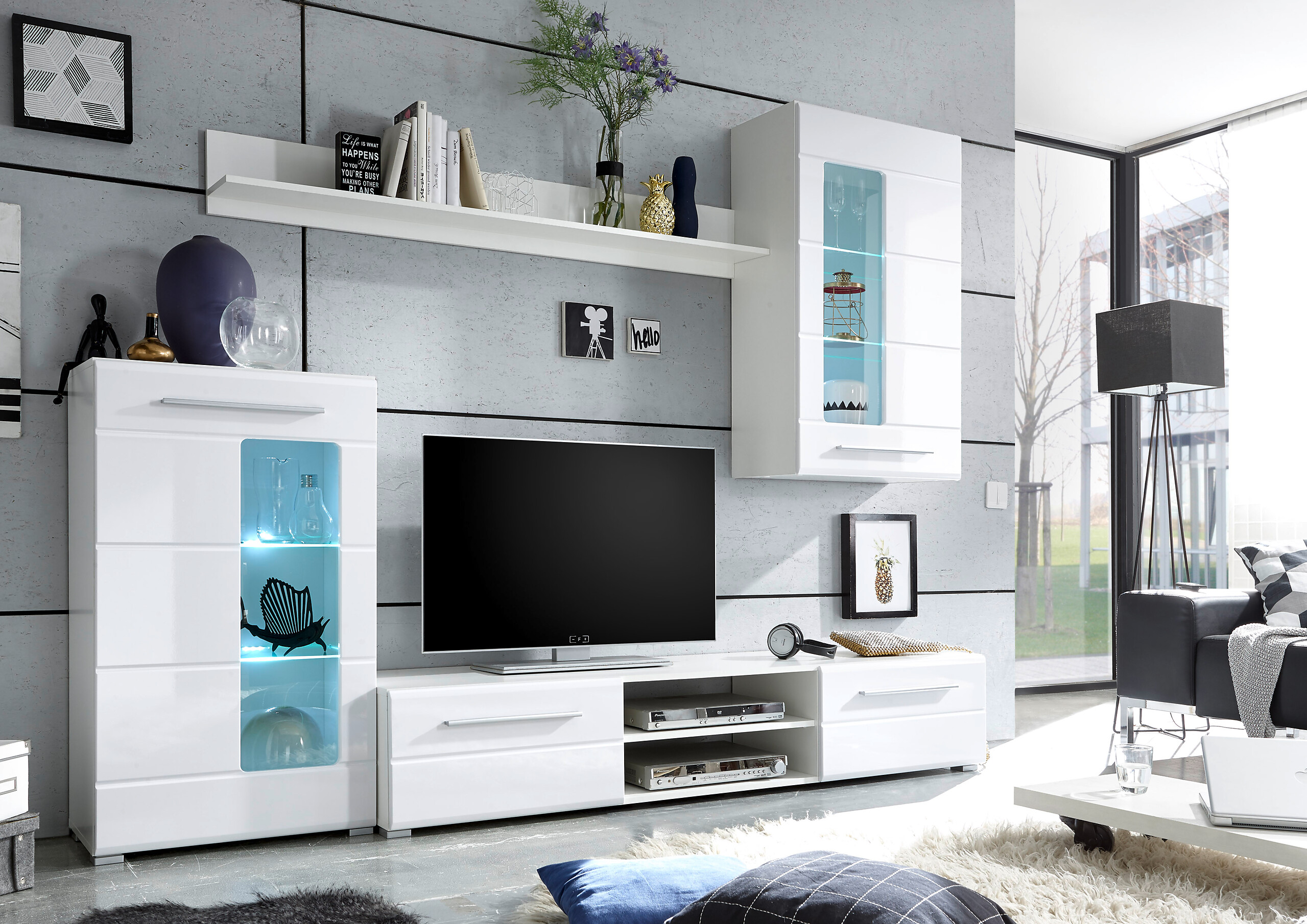 Wohnwand Enrique weiß Hochglanz B/H/T: ca. 240x190x42 cm Wohnwand Enrique weiß Hochglanz B/H/T: ca. 240x190x42 cm