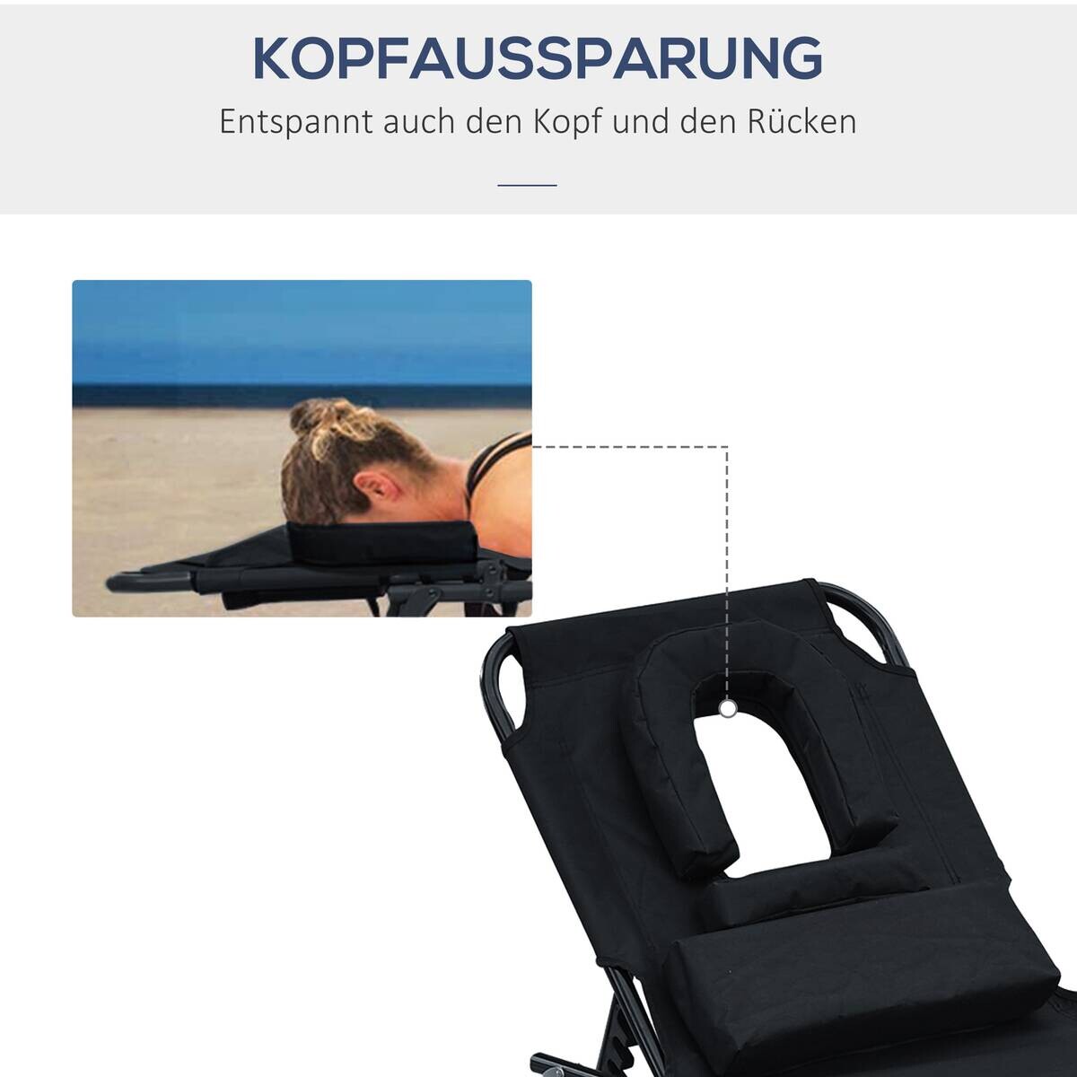 Outsunny Sonnenliege mit Lesefenster schwarz Stahlrohr B/H/L: ca. 28x56x190 cm