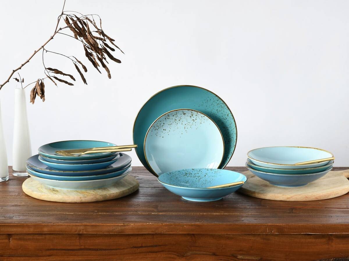 CreaTable Tafelservice Nature Collection Aqua blau Keramik 12 tlg.