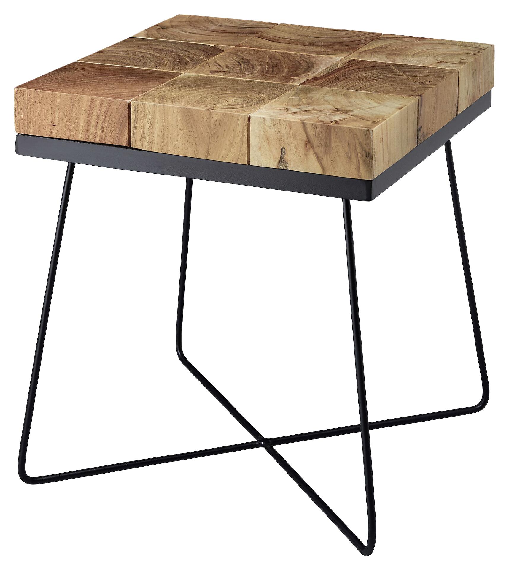 Beistelltisch natur schwarz Akazie Metall B/H/T: ca. 45x51x45 cm