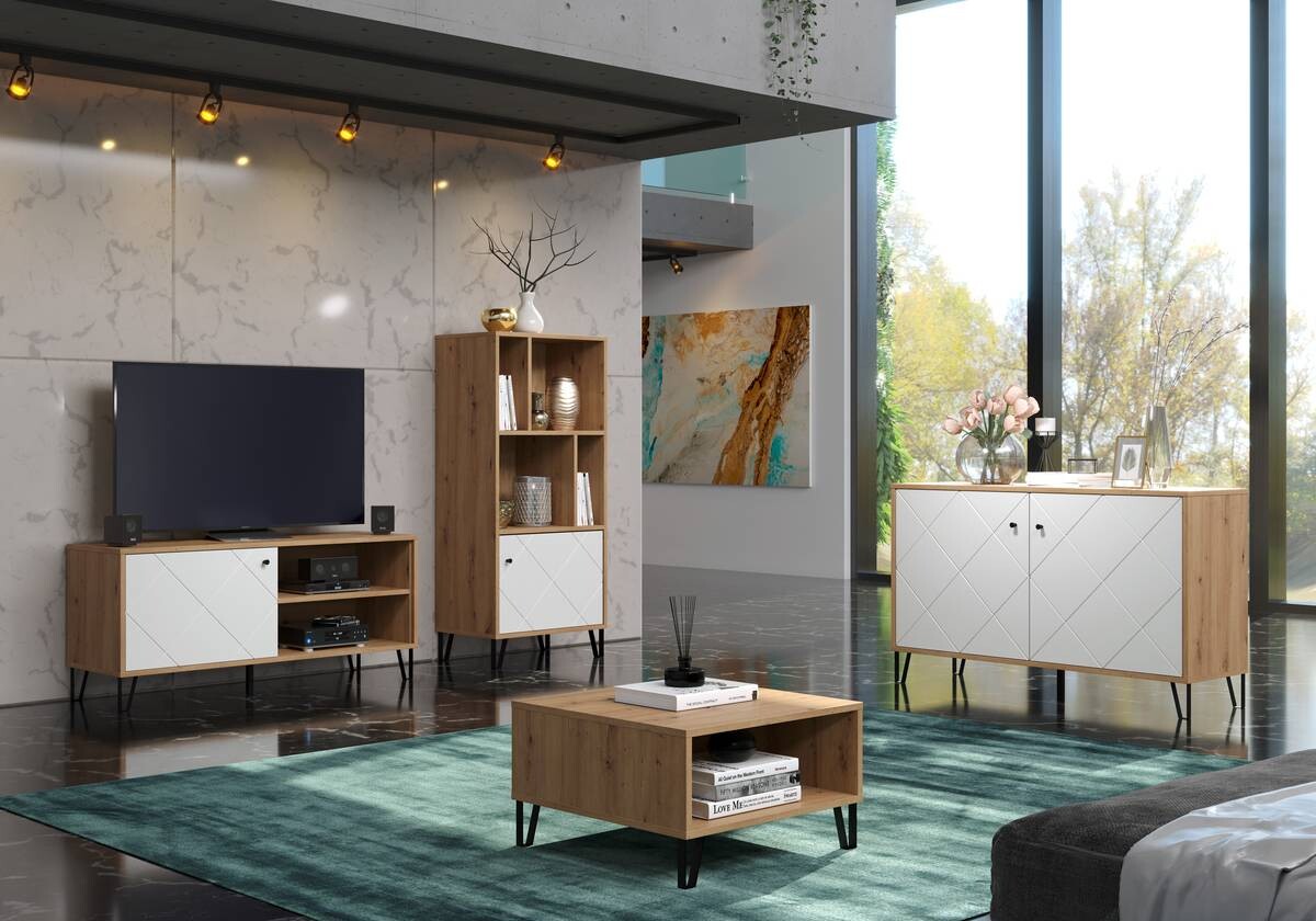 TV-Lowboard Touch weiß matt Eiche Artisan Nachbildung B/H/T: ca. 123x56x40 cm