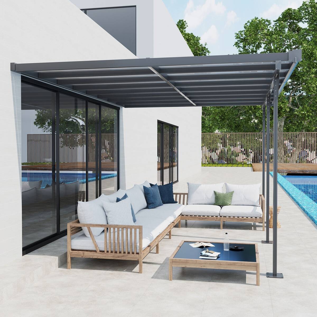 Outsunny Pavillon grau Aluminium B/H/L: ca. 302x250x435 cm