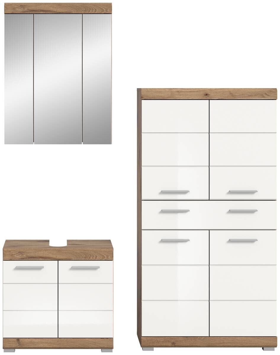 Badezimmer-Set Wave weiß Hochglanz Nox Oak Nachbildung B/H/T: ca. 149x191x34 cm