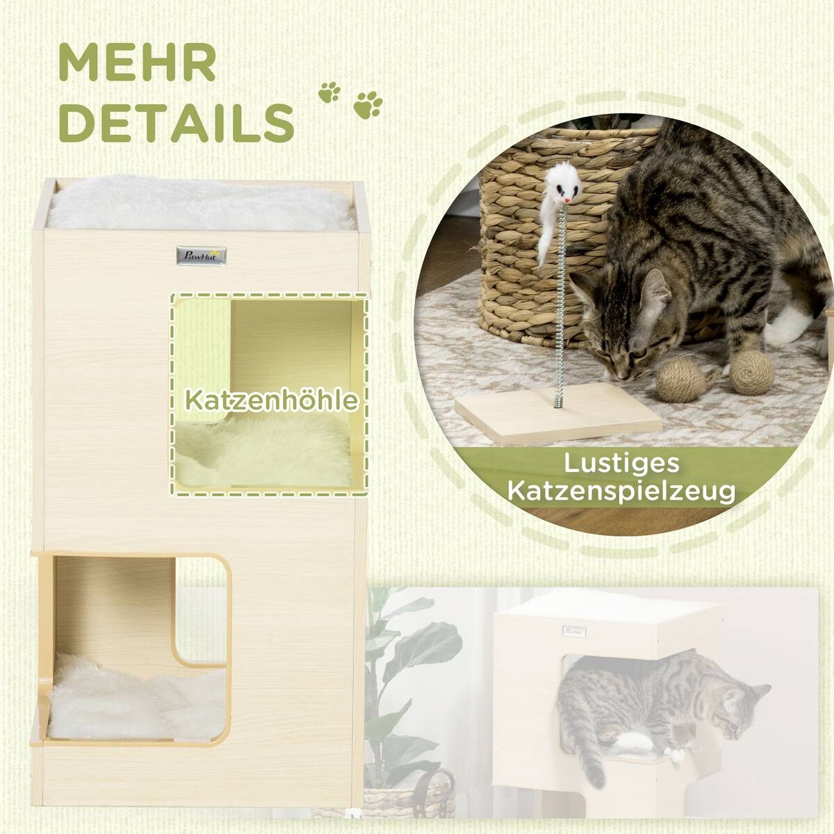 PawHut Katzenhaus Eiche Spanplatte B/H/L: ca. 34x60x34 cm